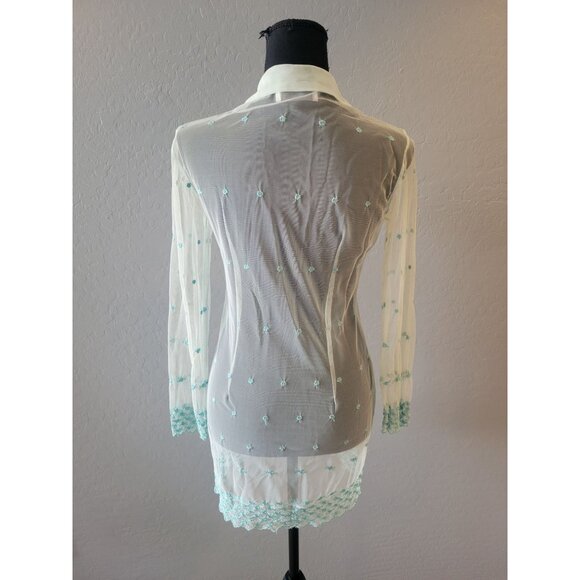 Hugo Buscati Sheer Long Sleeve Collared Long Sleeve Button Down Blouse Size S - Picture 7 of 10